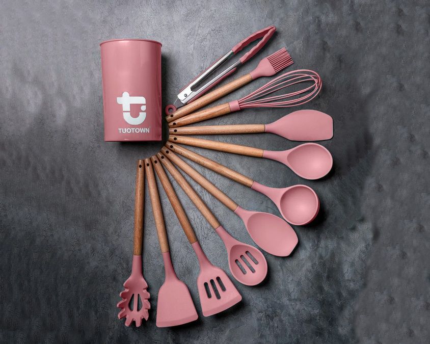 Набор кухонных принадлежностей, темно-розовый