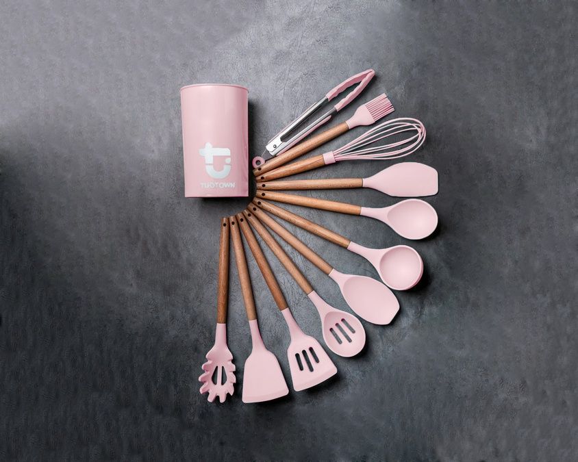 Набор кухонных принадлежностей, светло-розовый